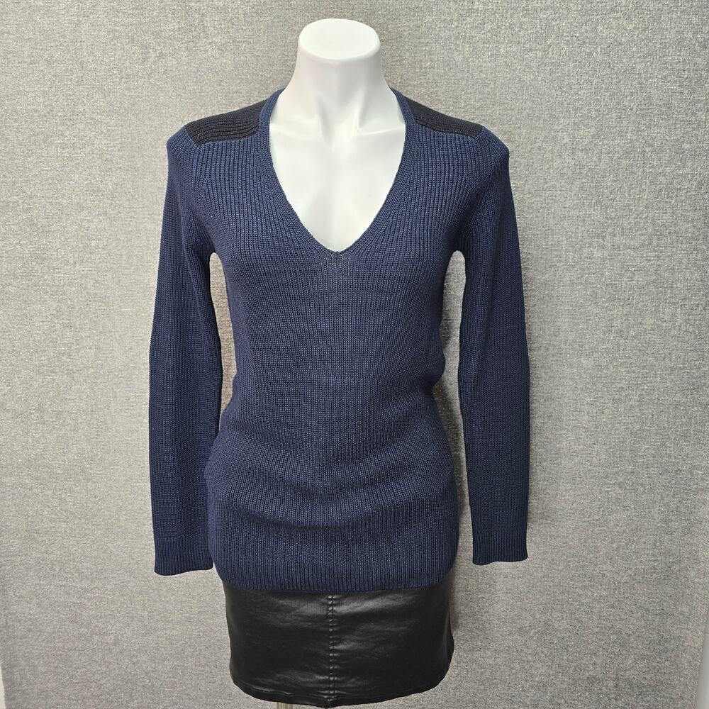 THEORY RIBBED SILK V-NECK PULLOVER SWEATER, SIZE S